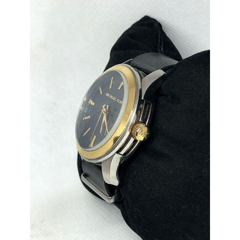 MICHAEL KORS MK7064 Men's Black Leather Analog Dial Watch With Custom Band HG77 - Picture 3 of 7
